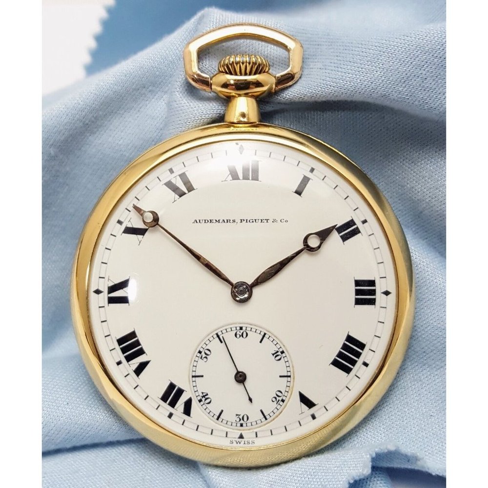 Rare Audemars Piguet Open Face 8s 21J 18k Yellow Gold Subdial 17504 Pocket Watch